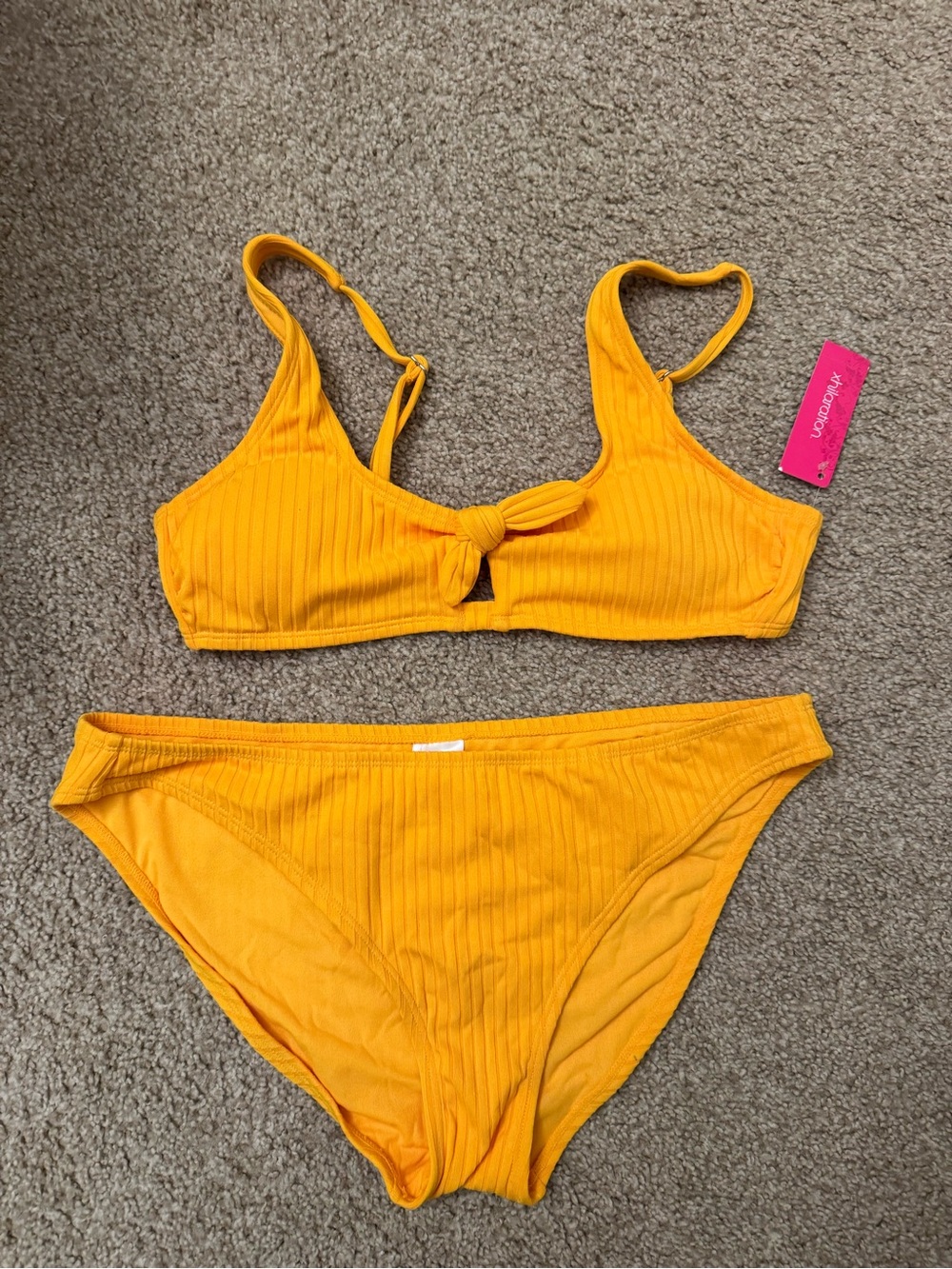 Xhilaration Ribbed Knot-Front Bikini Set - Yellow
